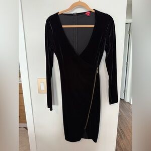 Guess Black Velvet Long Sleeve Dress